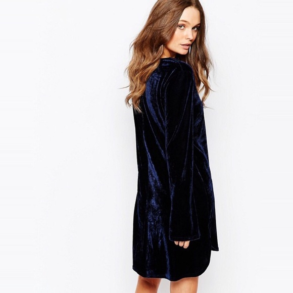 Luxe Midnight Blue Velvet Strappy Tunic Dress - Picture 2 of 5